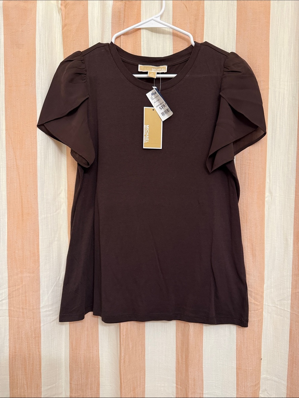 Michael Kors Brown Puff Sleeve Short Sleeve Tee